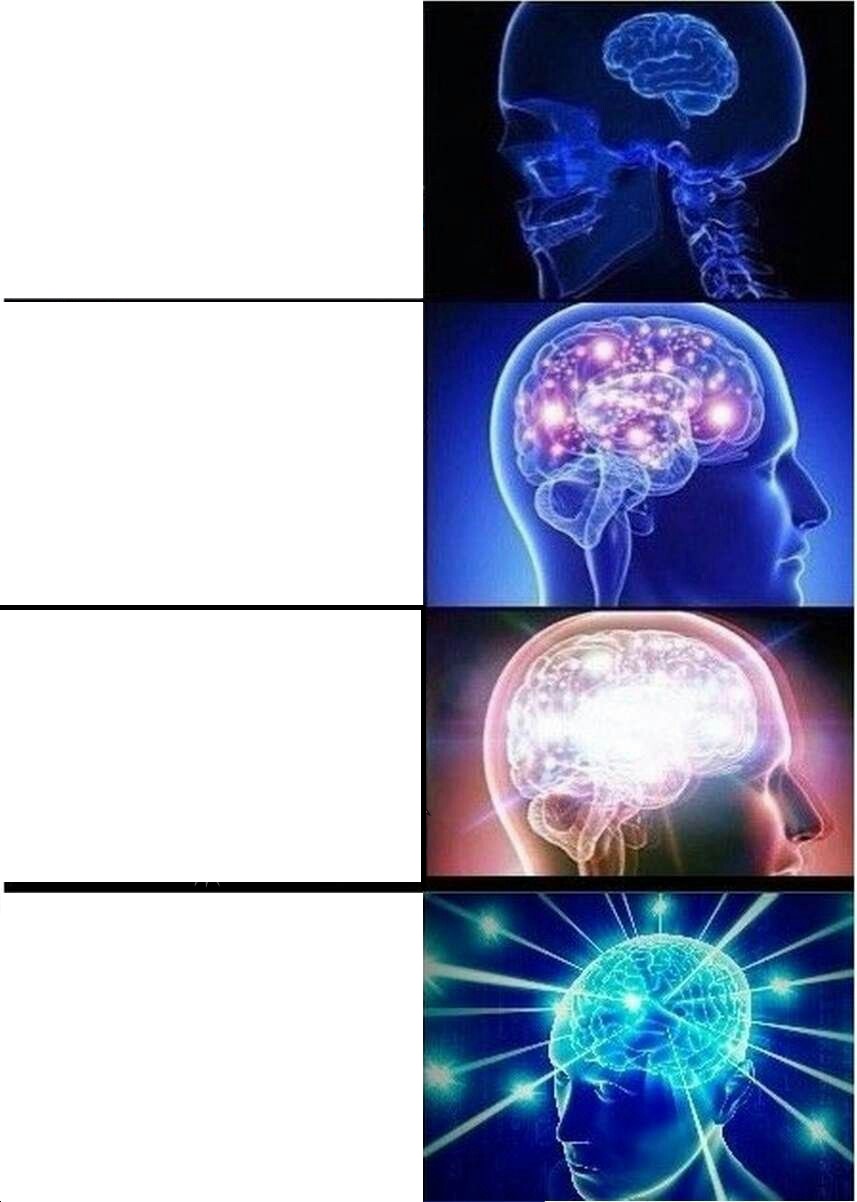 Expanding Brain meme about Naked and Thriving
